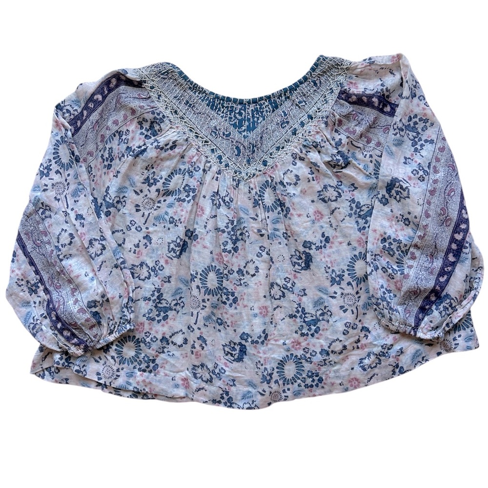 Lucky Brand Floral Peasant Top - Pink and Blue - Picture 4 of 6